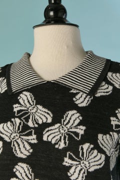 Black and white jacquard knit short sleeve sweater SAINT LAURENT RIVE GAUCHE