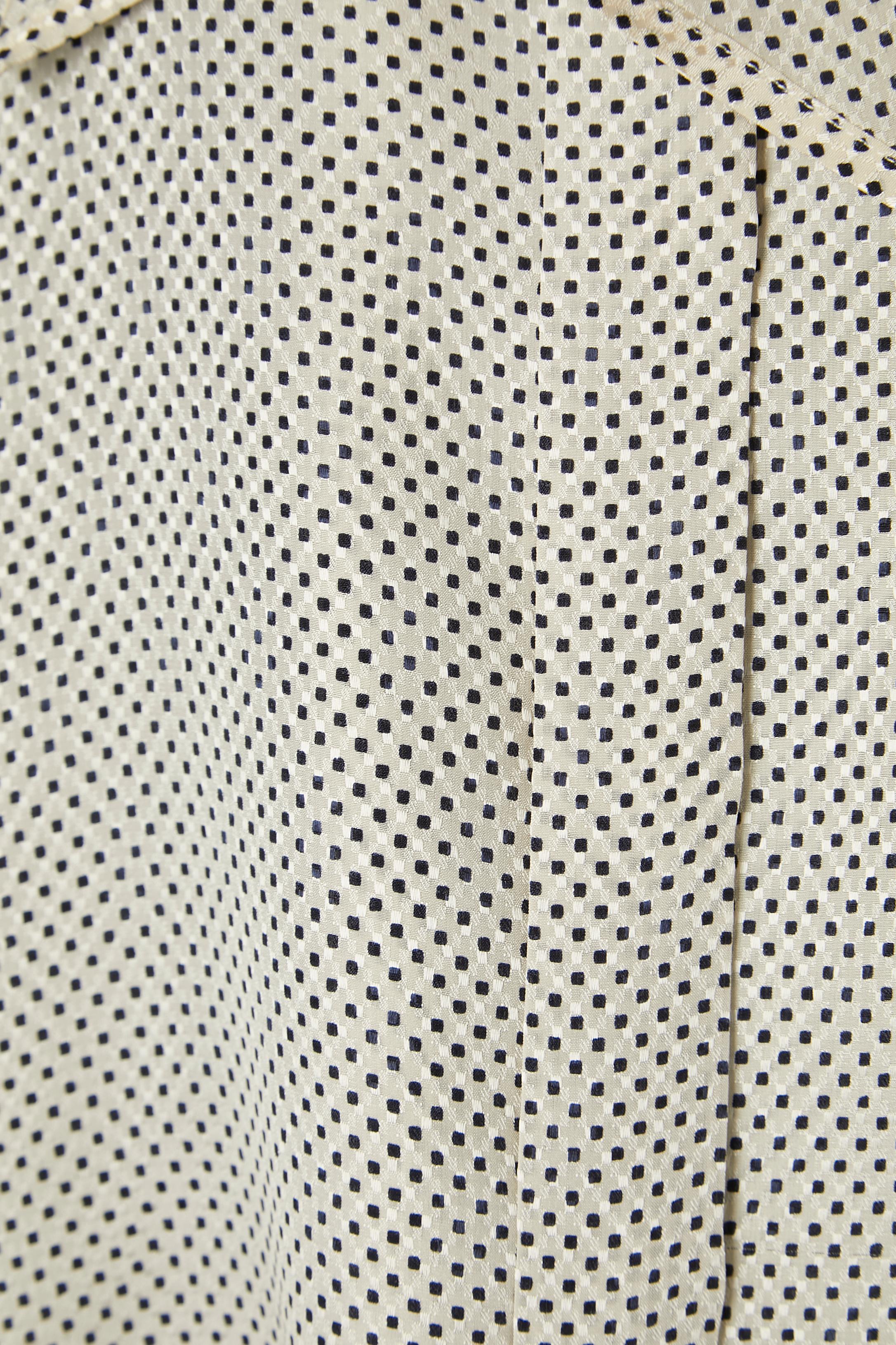 Black and white jacquard silk shirt with bow-tie collar Jean-Louis Scherrer  In Excellent Condition For Sale In Saint-Ouen-Sur-Seine, FR