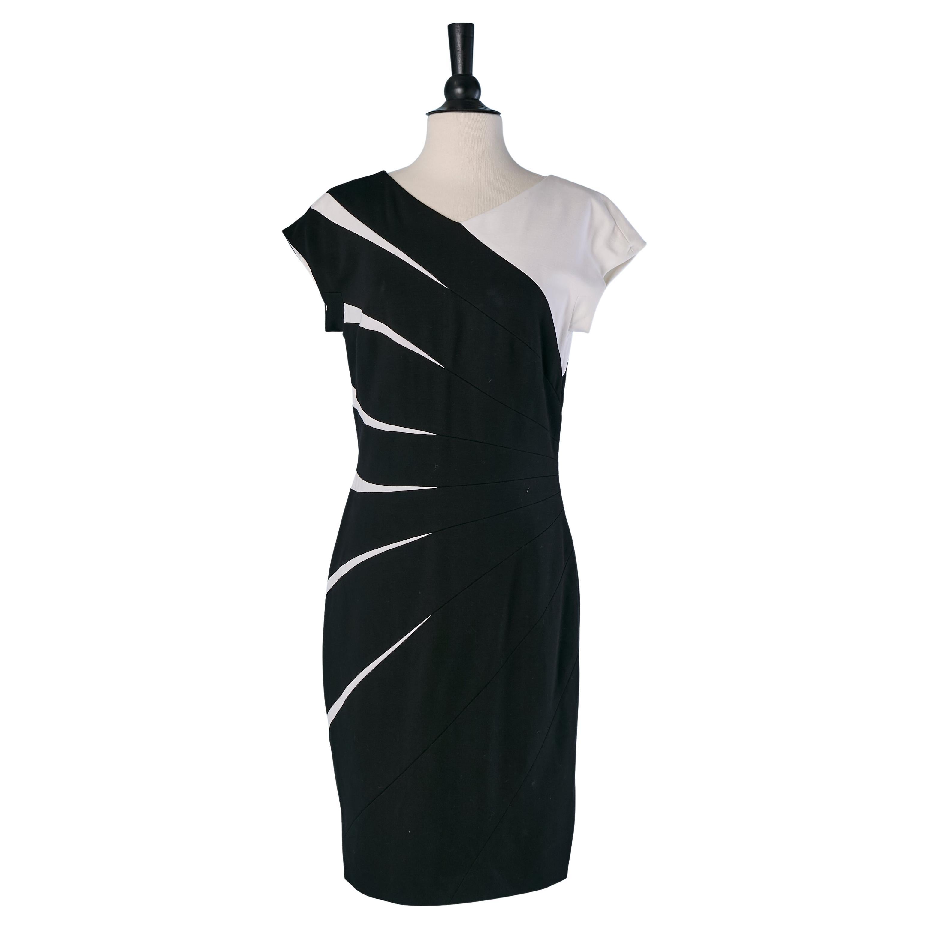 Black and white jersey cocktail dress with cut-work ESCADA
