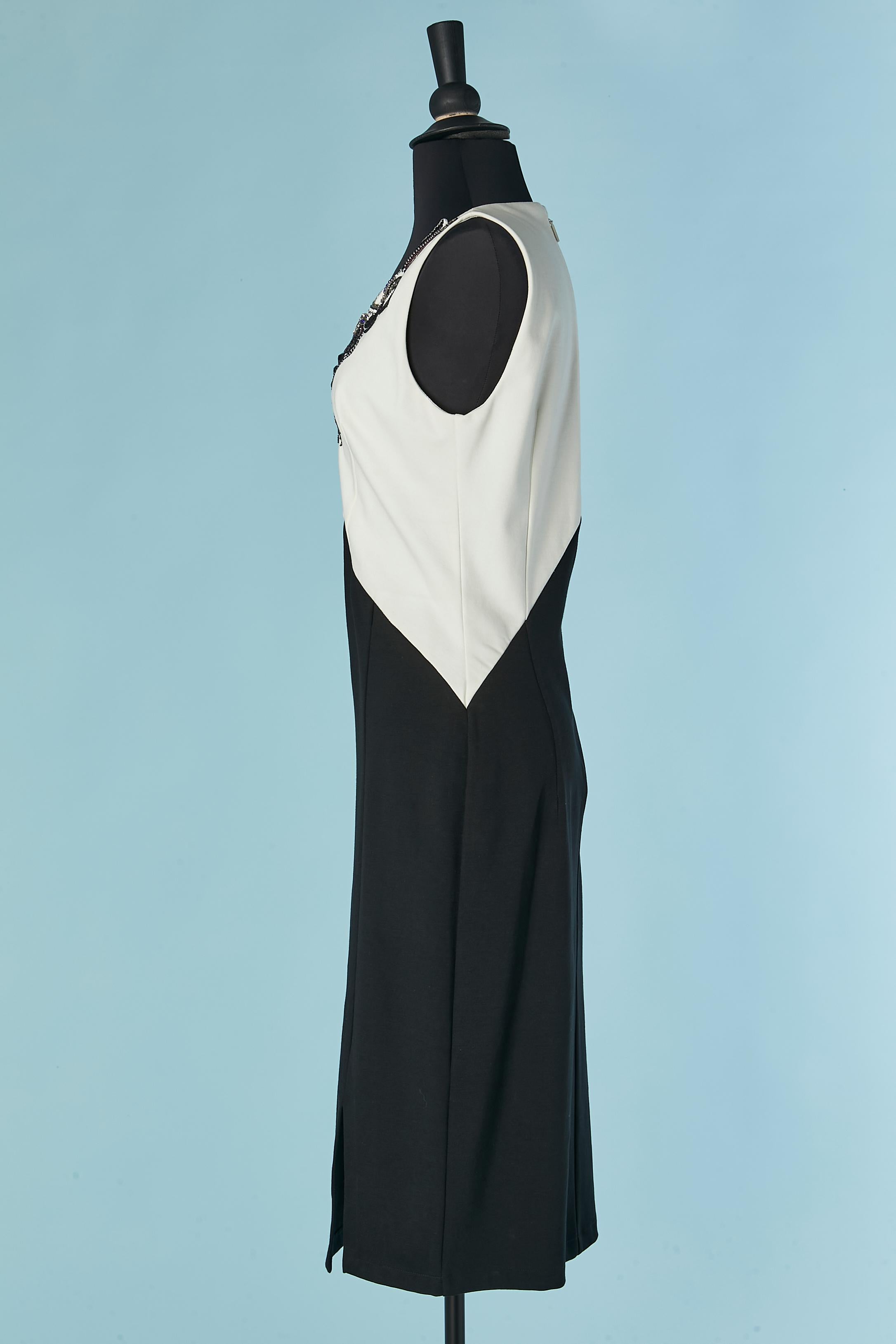 Schwarz-weißes Jersey-Kleid mit Strass und Perlenbesatz ROBERTO CAVALLI Damen im Angebot
