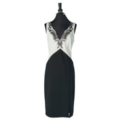 Abito in jersey bianco e nero con strass e perline ROBERTO CAVALLI