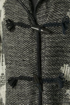 Black and white knit jacquard duffle-coat with hood MISSONI