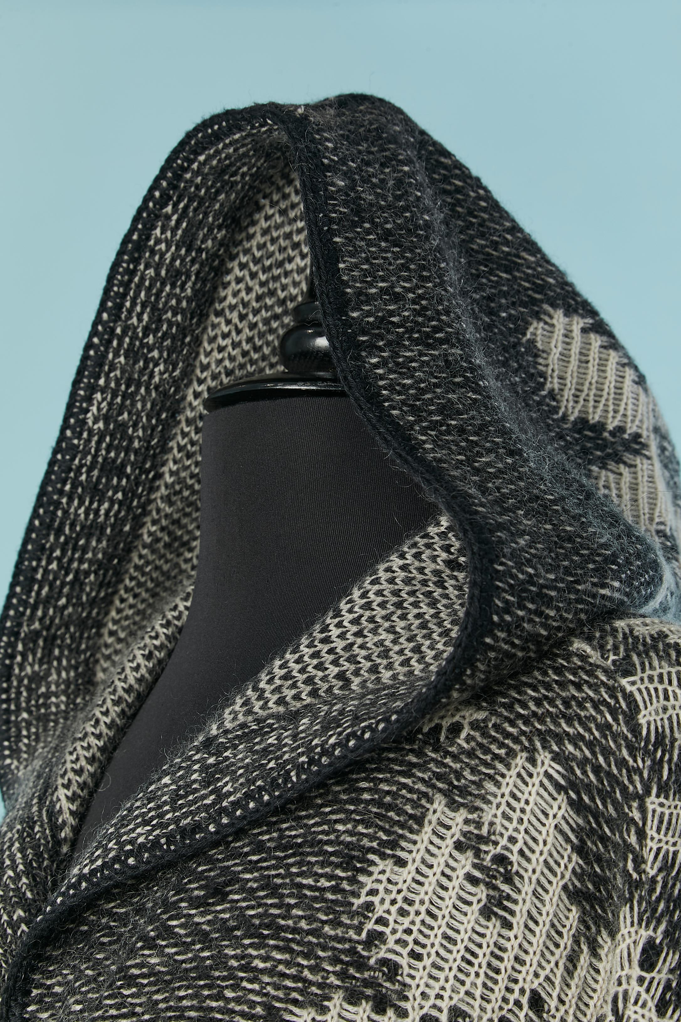 Black and white knit jacquard duffle-coat with hood MISSONI For Sale 1