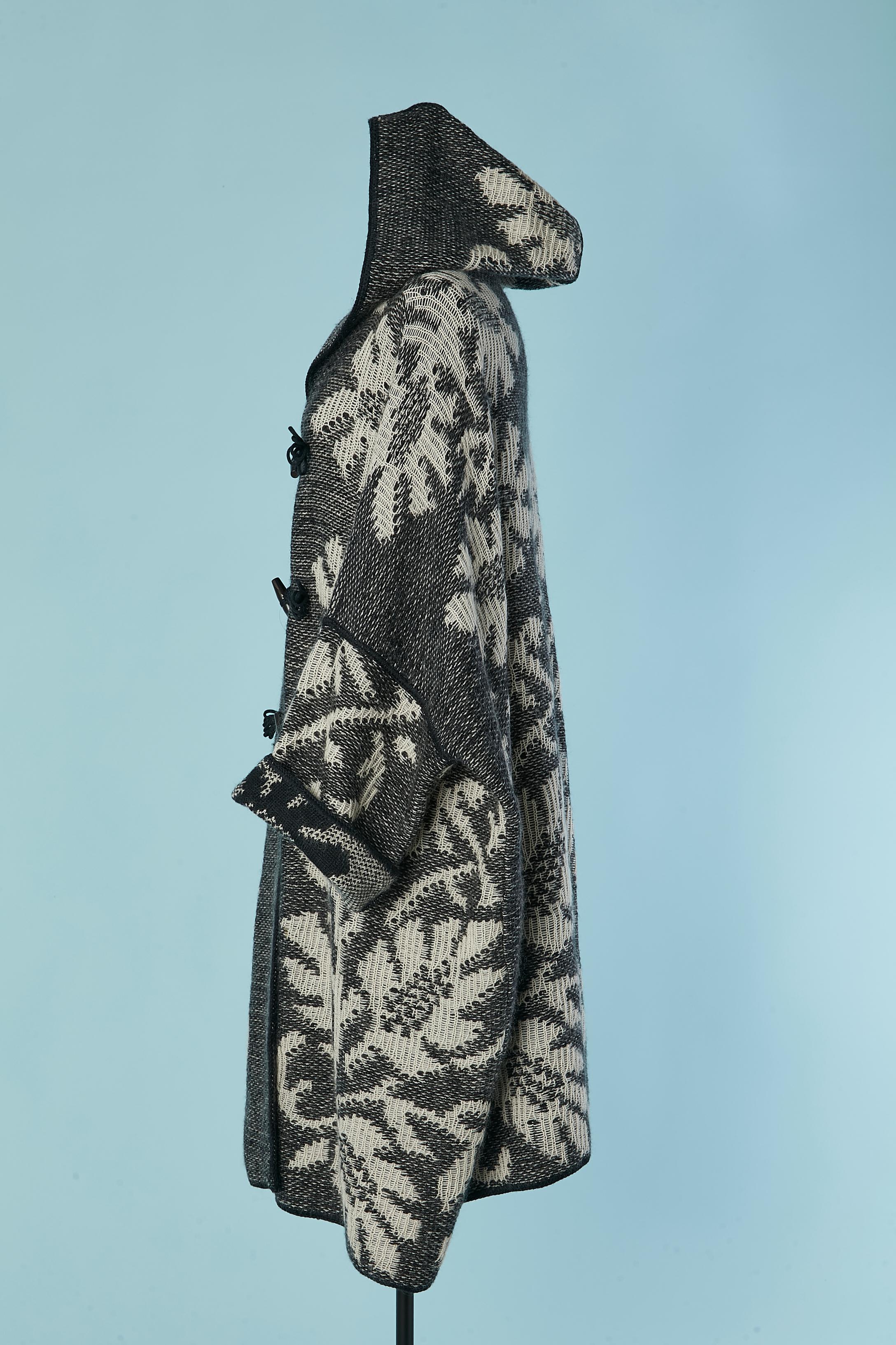 Black and white knit jacquard duffle-coat with hood MISSONI For Sale 2
