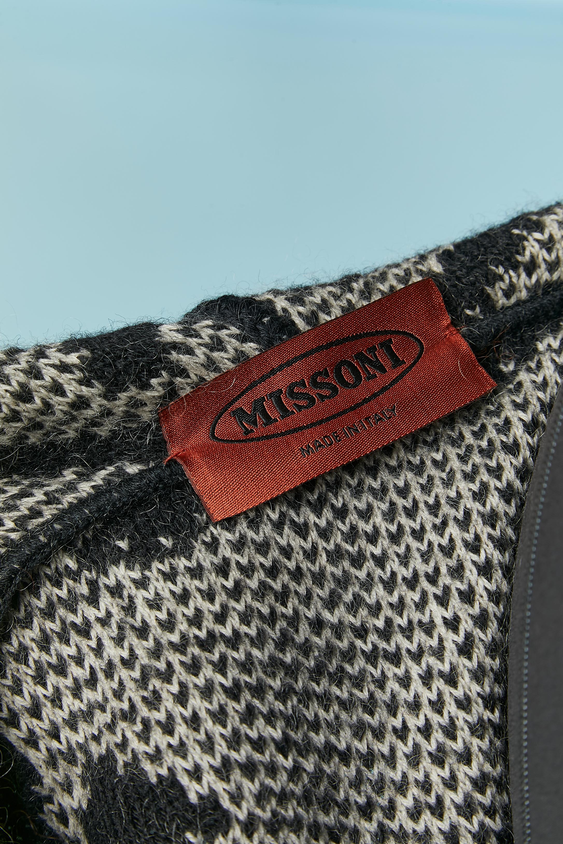 Black and white knit jacquard duffle-coat with hood MISSONI For Sale 4