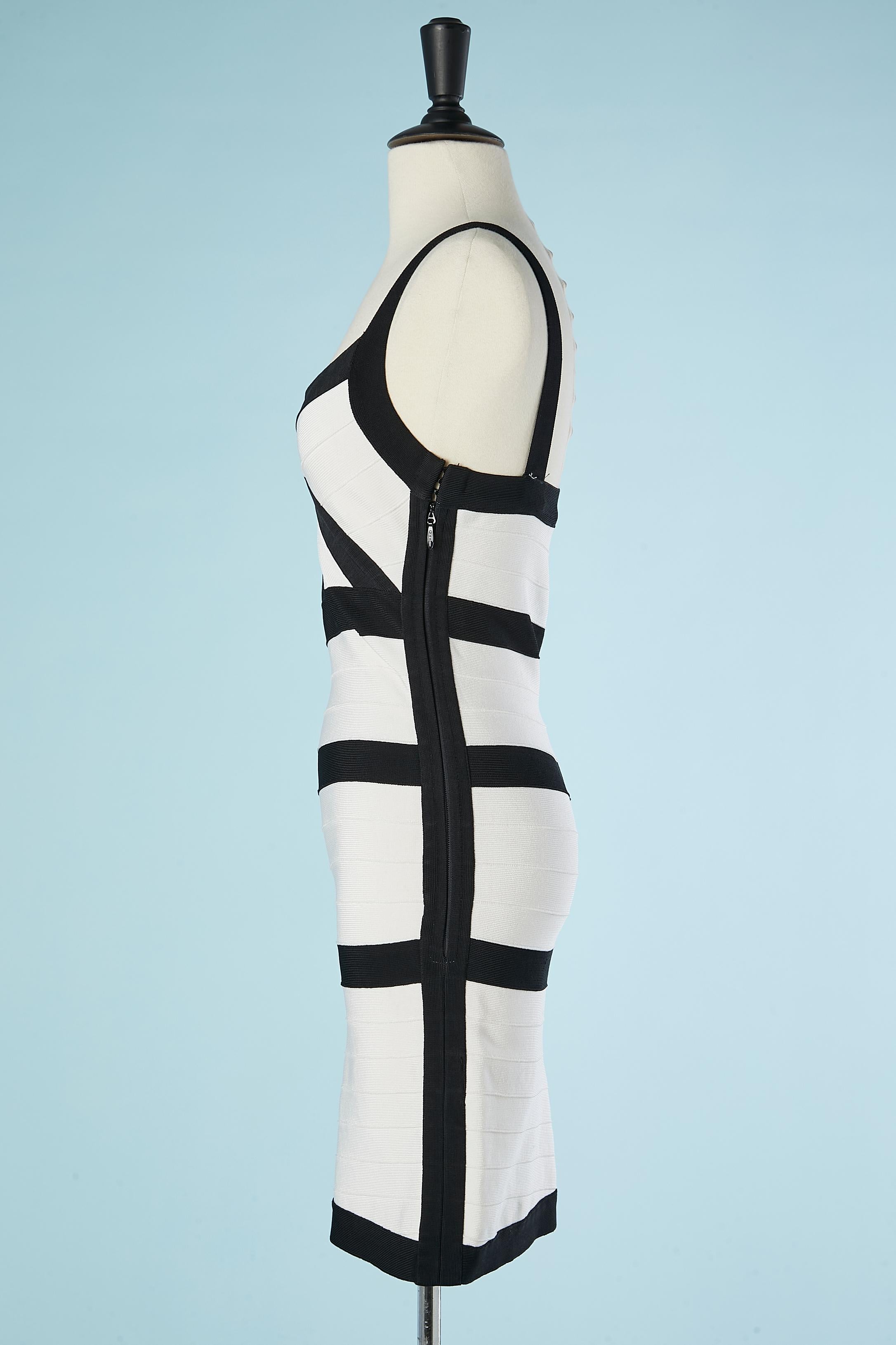 Women's Black and white knit rayon cocktail dress Hervé Léger  For Sale