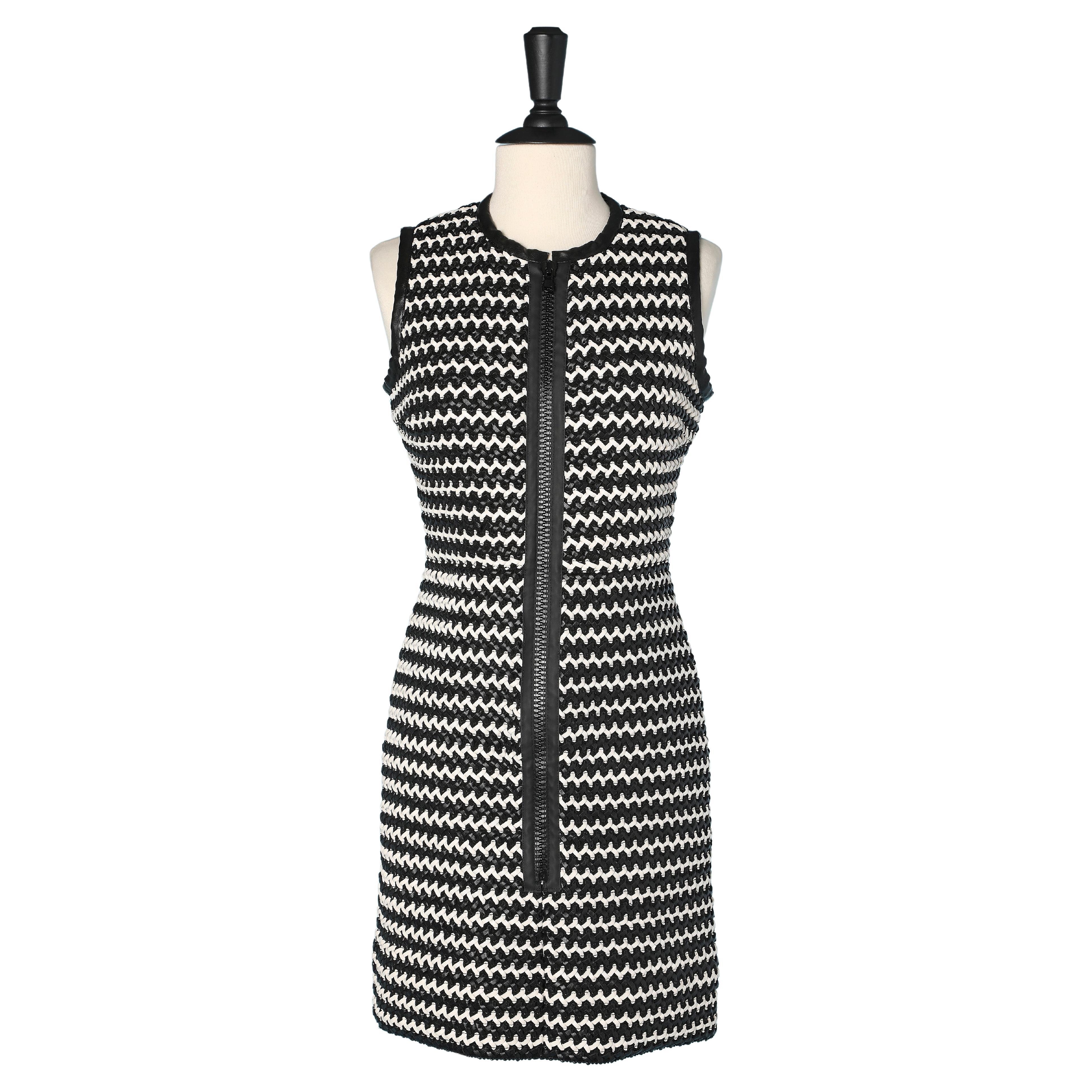 Black and white knitted faux leather sleeveless dress  Bonjour Paulette  For Sale