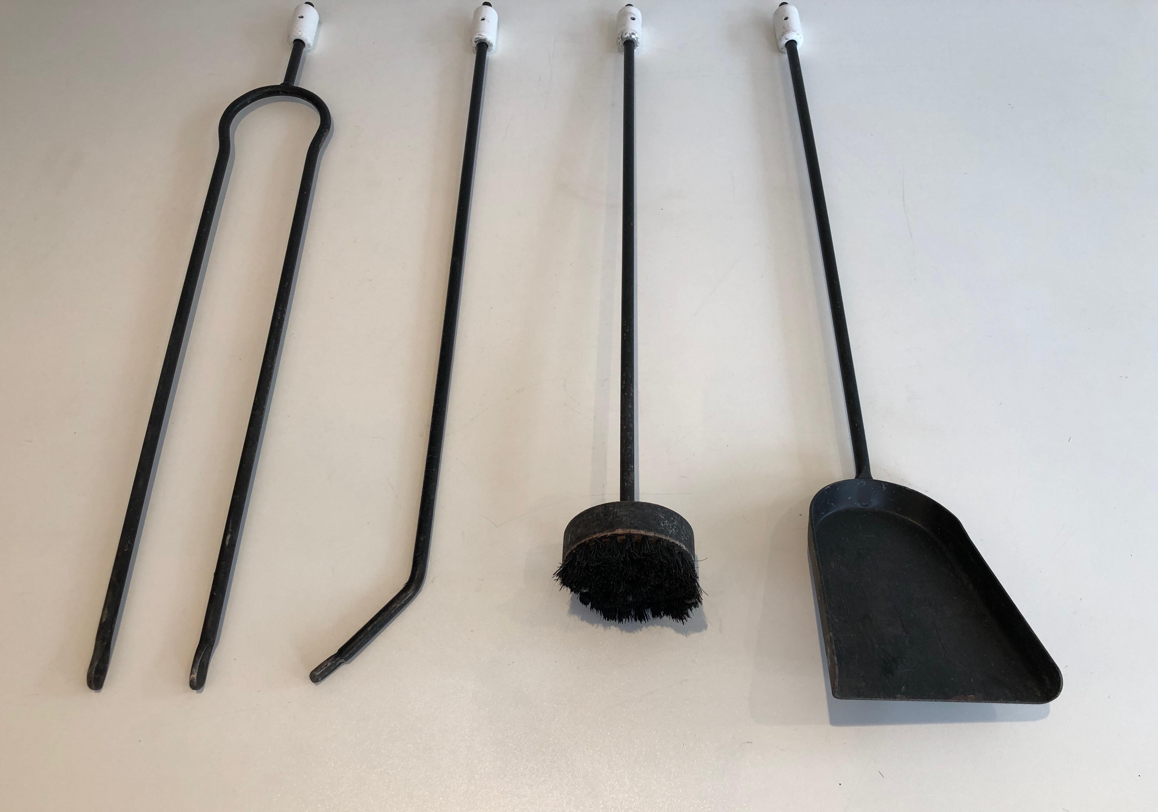 Black and White Lacquered Design Fire Place Tools on Stand, French, Circa 1980 For Sale 5