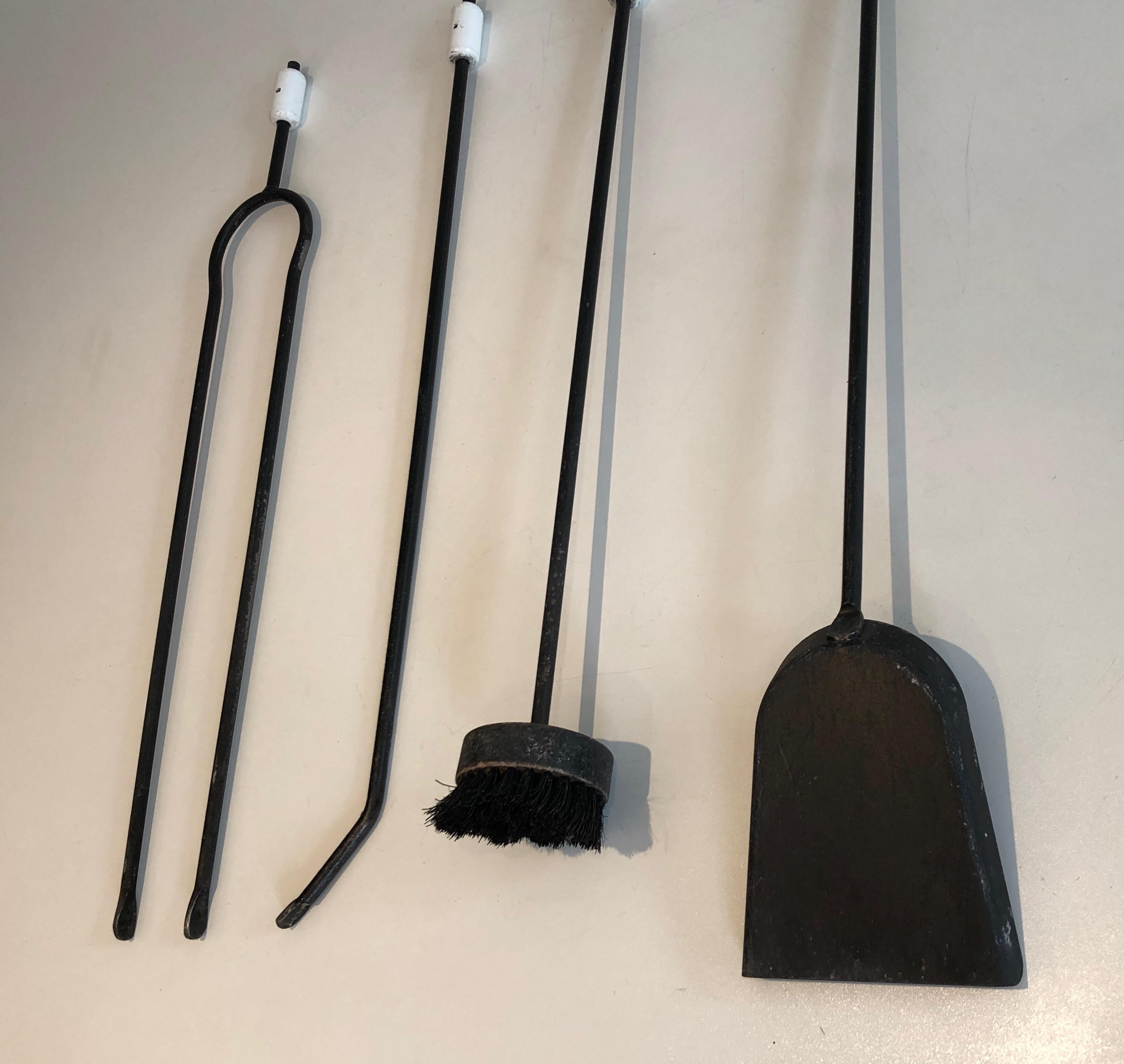 Black and White Lacquered Design Fire Place Tools on Stand, French, Circa 1980 For Sale 7