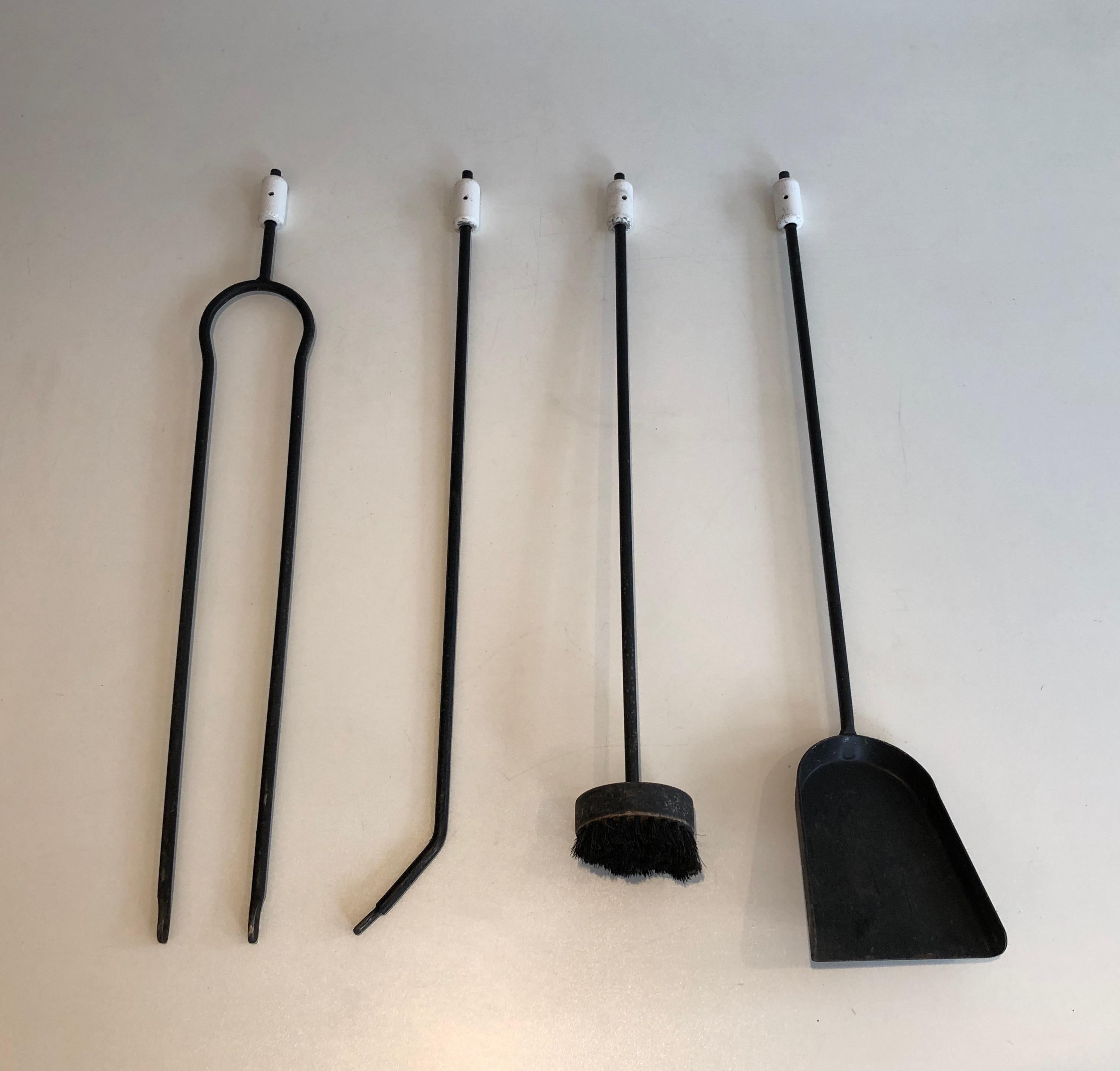 Black and White Lacquered Design Fire Place Tools on Stand, French, Circa 1980 For Sale 2