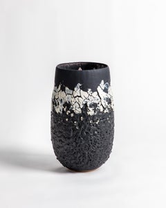 Black and White Lave Glazed Textured Vase