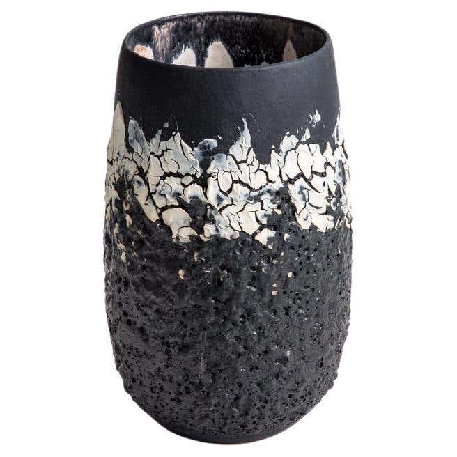 Black And White Lave Glazed Textured Vase For Sale At 1stDibs Black And White Lave Glazed Textured Vase For Sale At 1stDibs