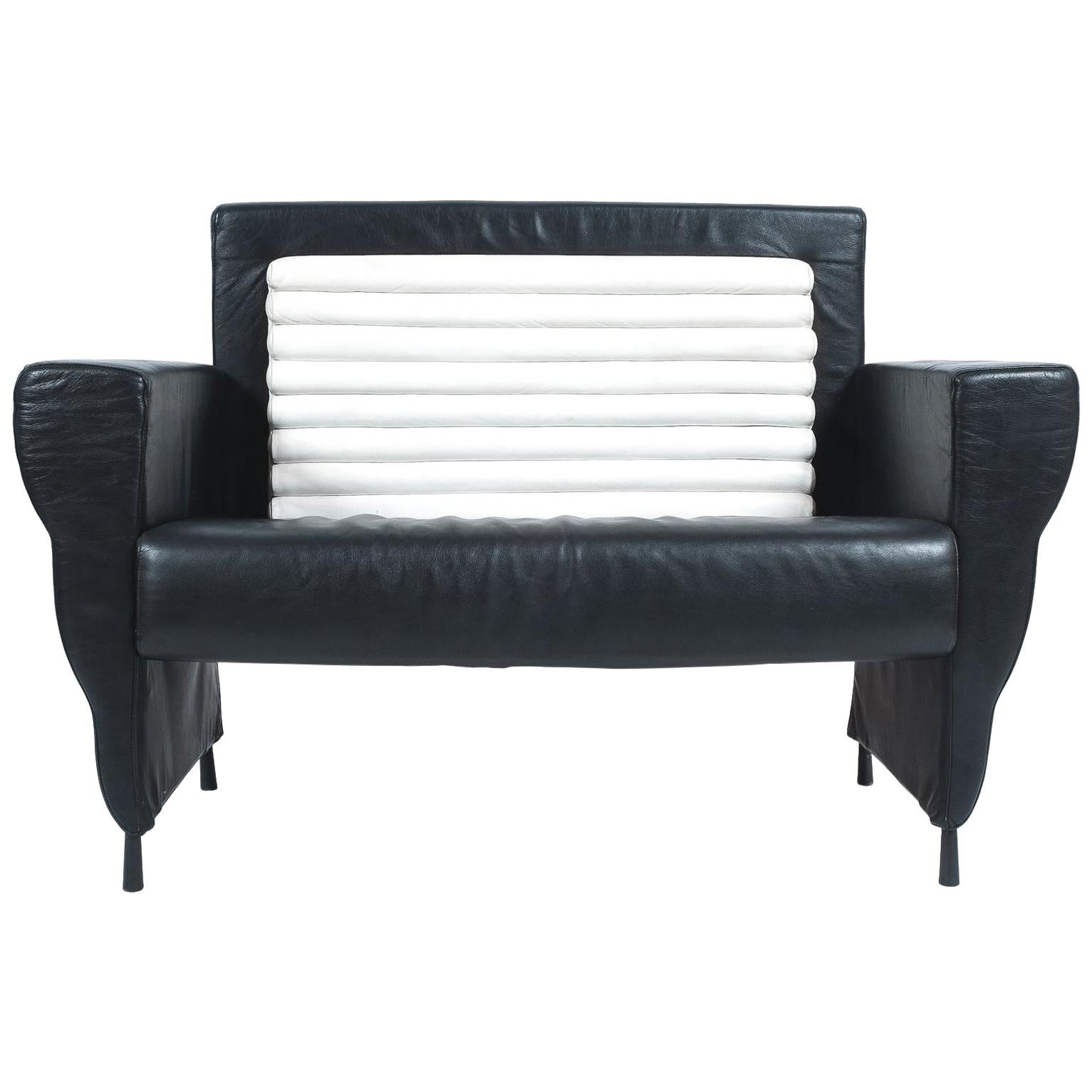 Ugo La Pietra für Busnelli Flessuosa Sofa aus schwarzem und weißem Leder, Italien 1985 im Angebot 5