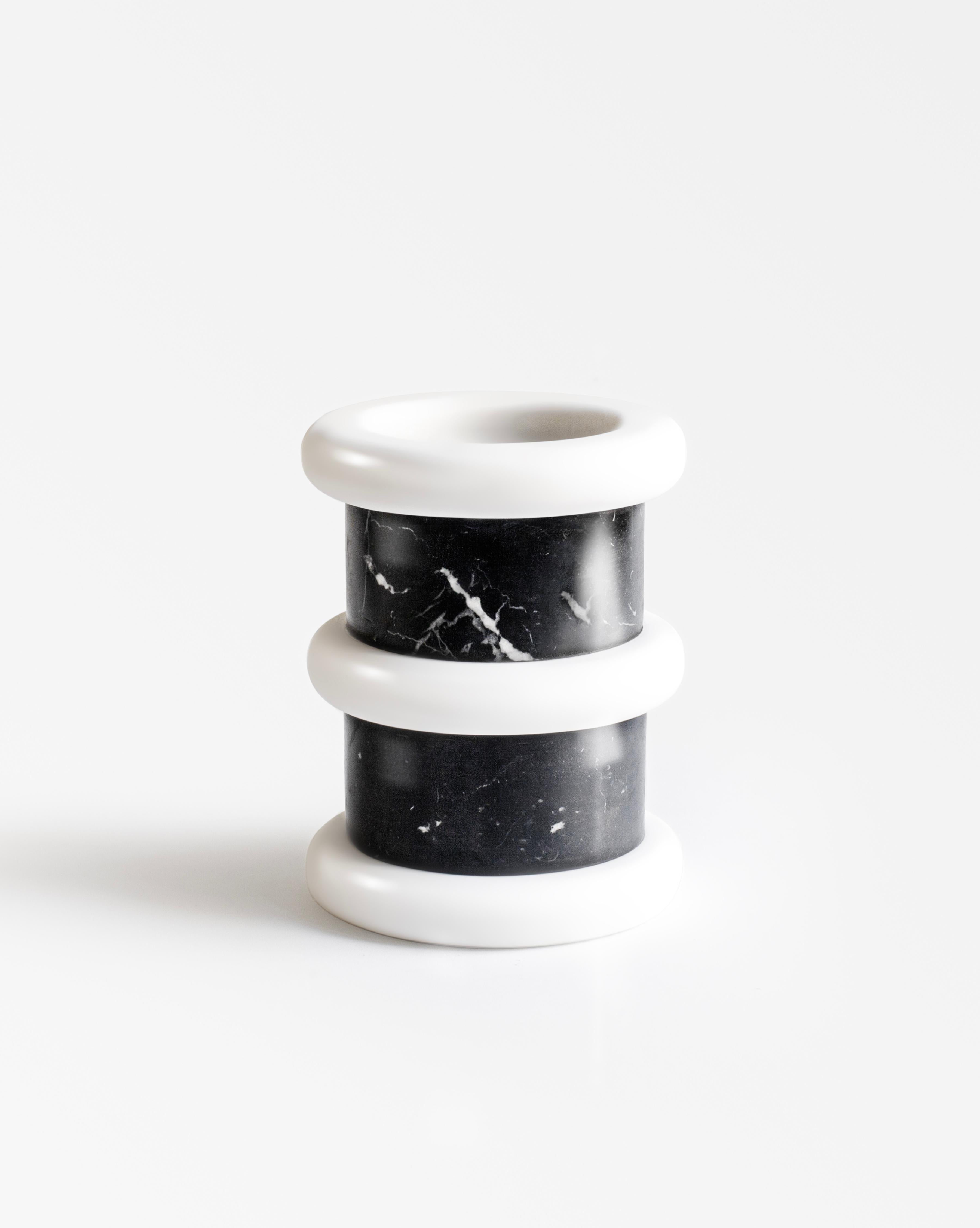 Italian Black and White Limited Edition Vase in Natural Marble, Made in Italy For Sale