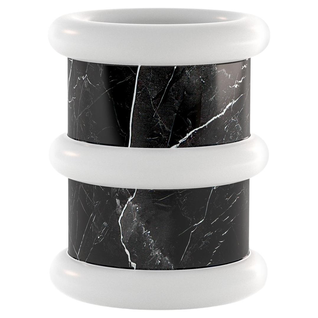 Vase noir et blanc en édition limitée en marbre naturel, fabriqué en Italie 