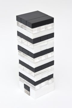 Black and White Lucite Interactive Tower Sculpture Signed Vintage