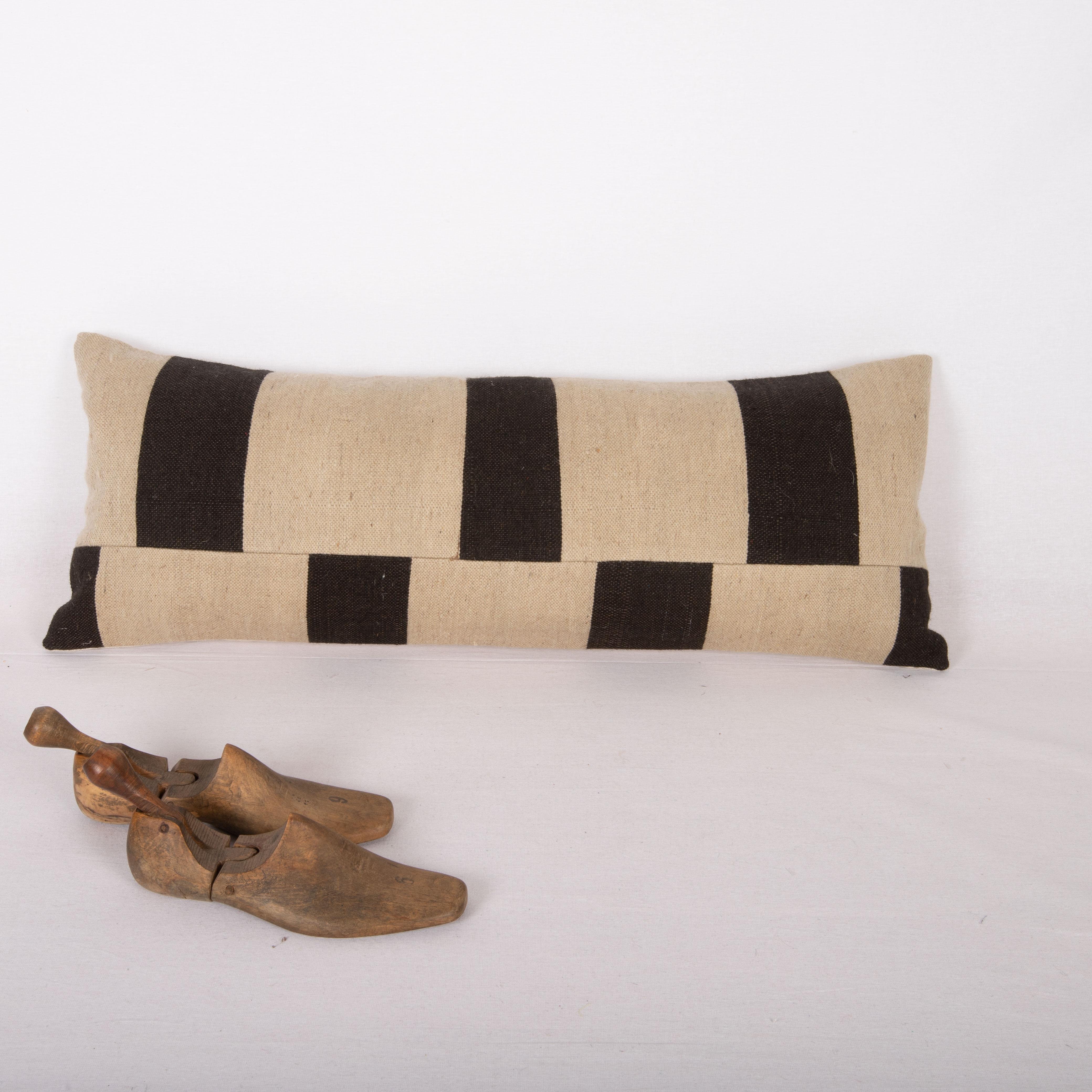 Kilim Black and White Lumbar Pillow Cover Made from a Contemporary Textile For Sale