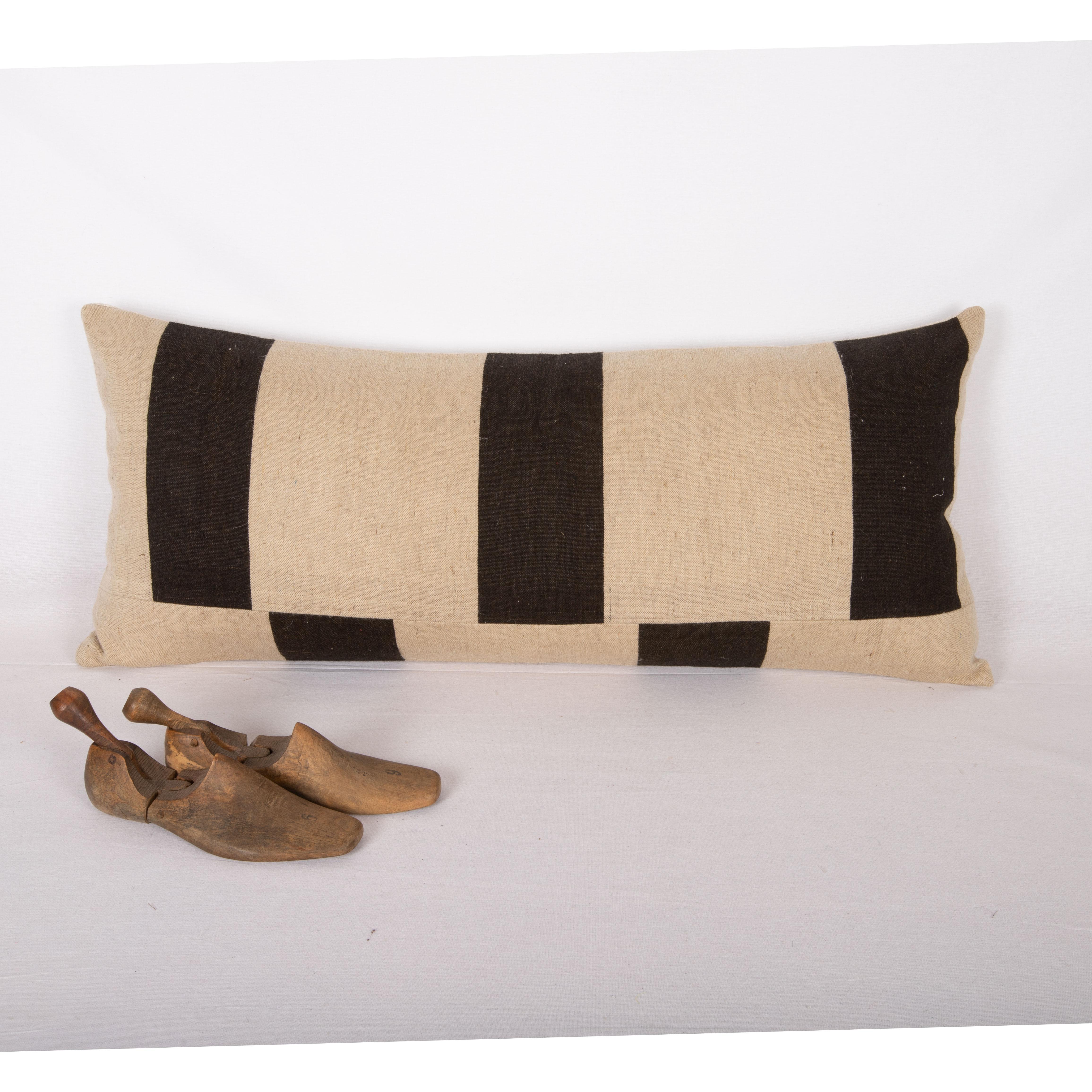 Kilim Black and White Lumbar Pillow Cover Made from a Contemporary Textile For Sale