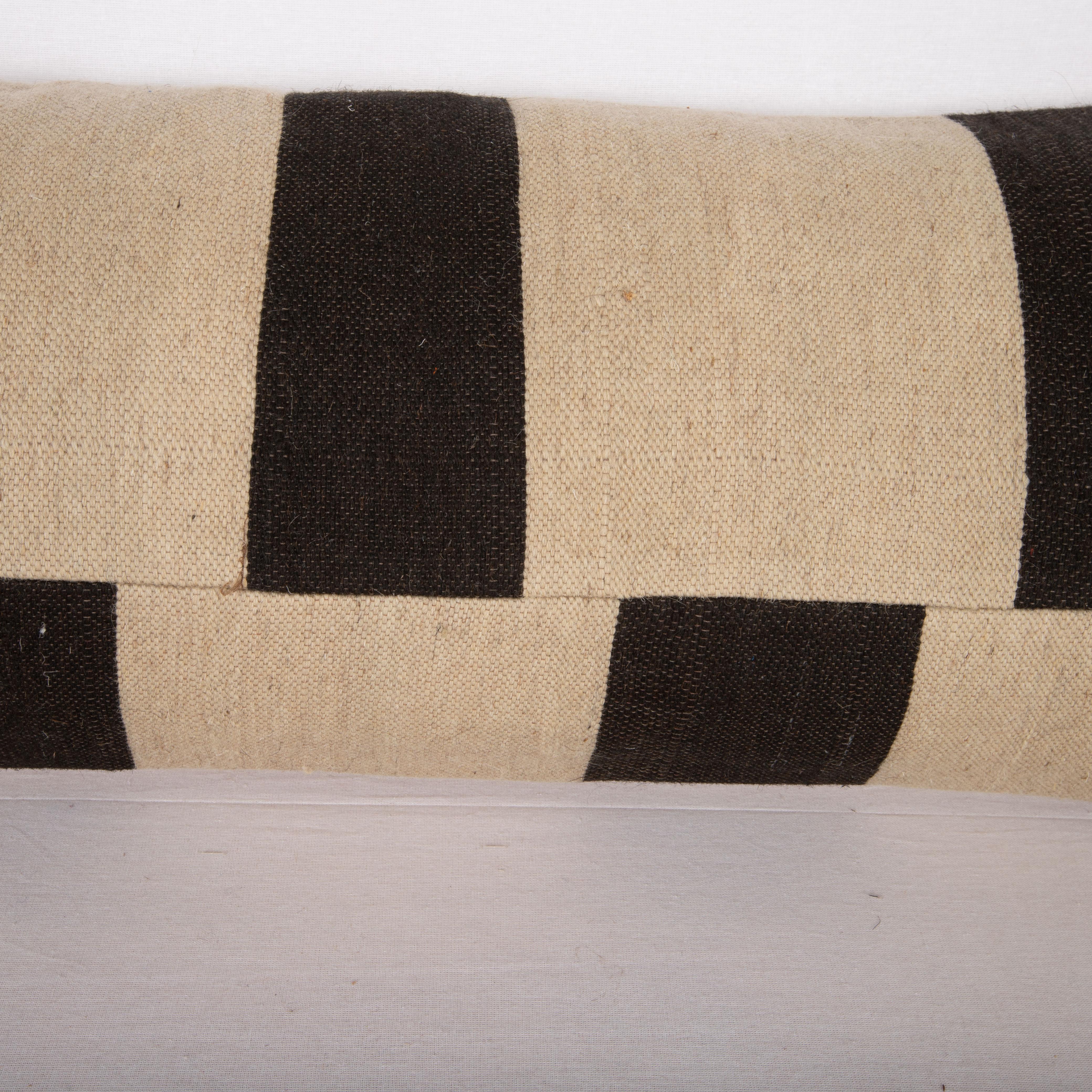 Hand-Woven Black and White Lumbar Pillow Cover Made from a Contemporary Textile For Sale