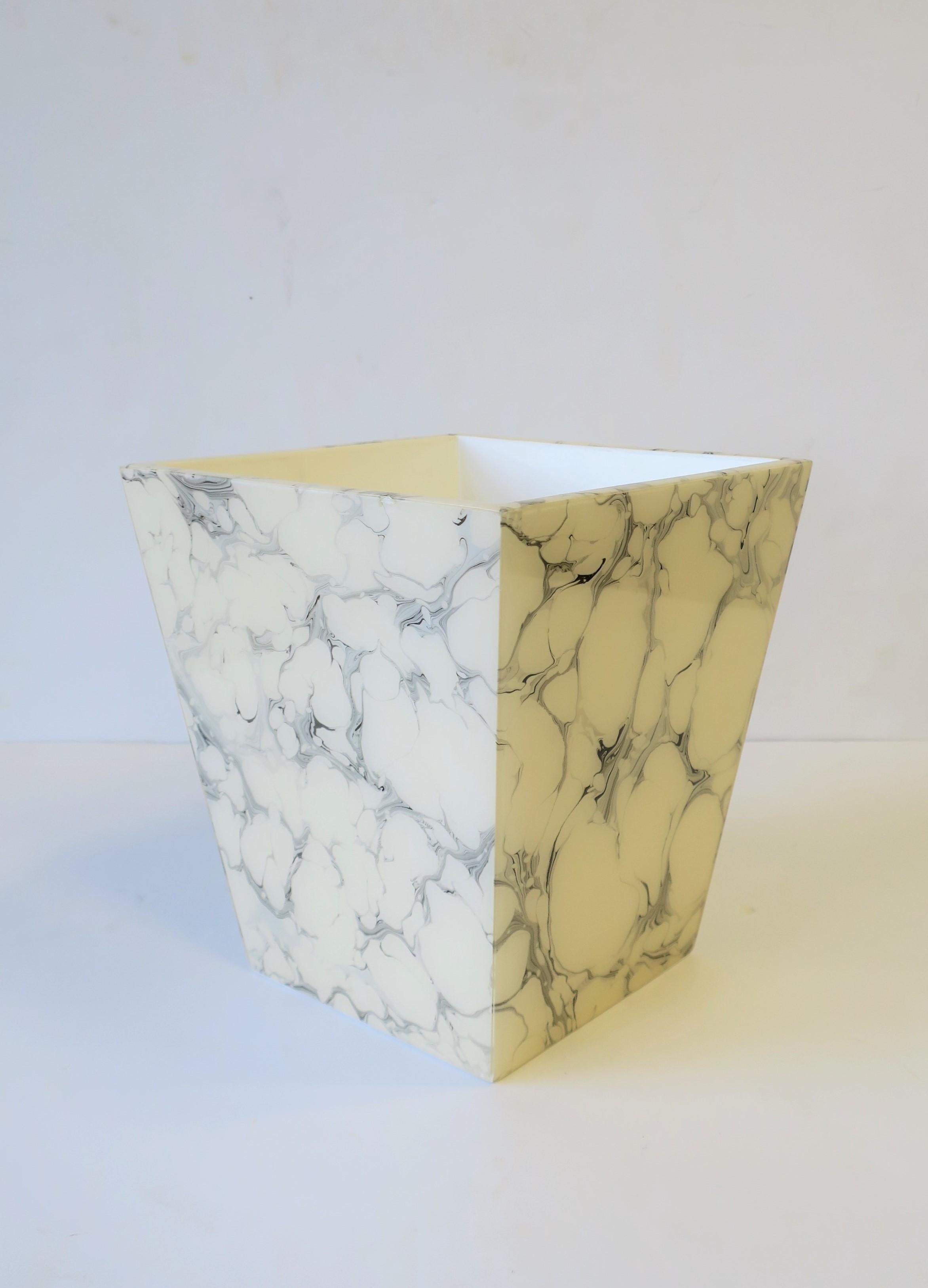 Modern Black and White Marble Style Wastebasket or Trash Can Set