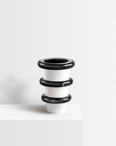Black and White Marble Vase in Numbered Series, Handmade to Order in Italy
