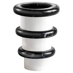 Black and White Marble Vase in Numbered Series, Handmade to Order in Italy