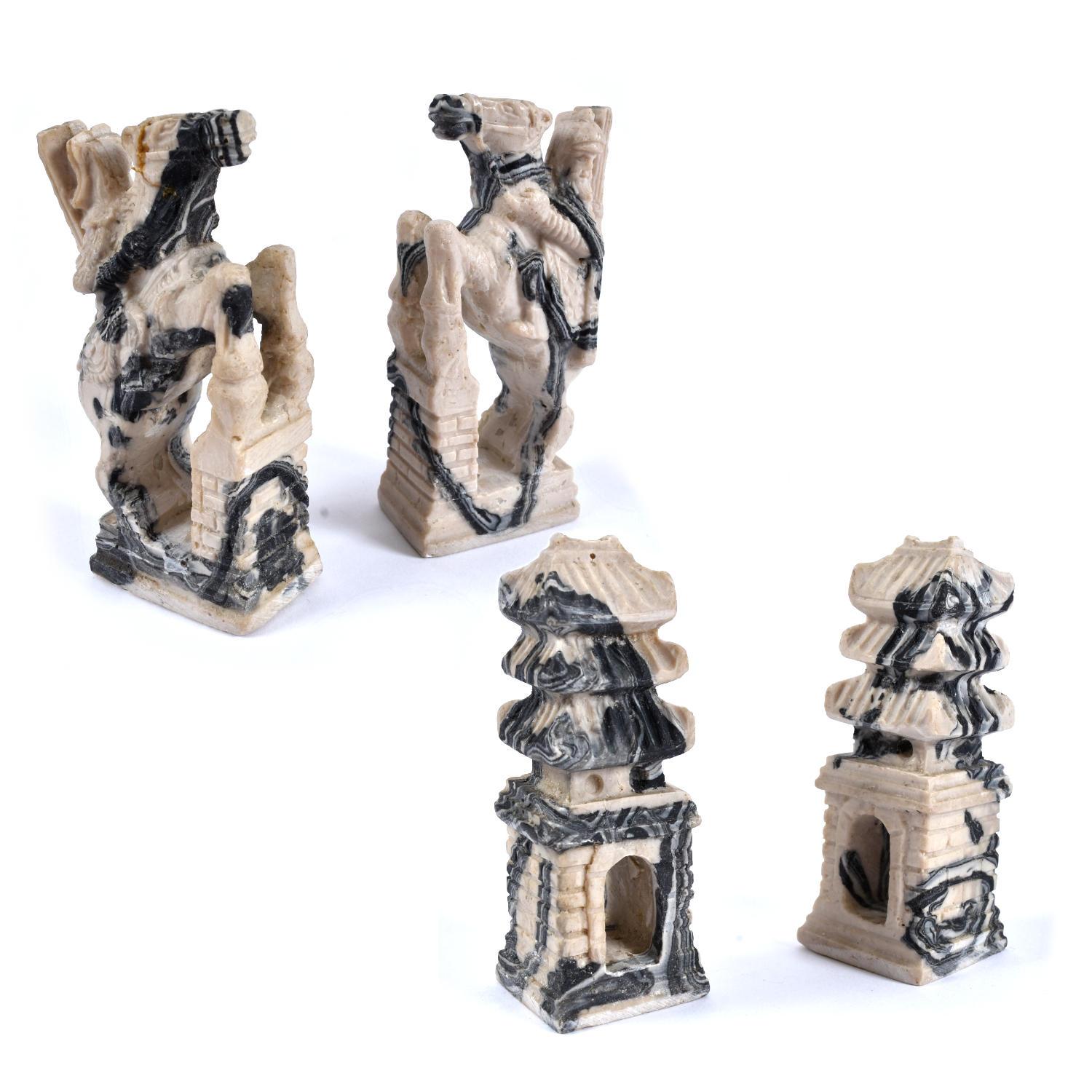 Black and White Marbled Stone Resin Carved Chinese Chess Set 2