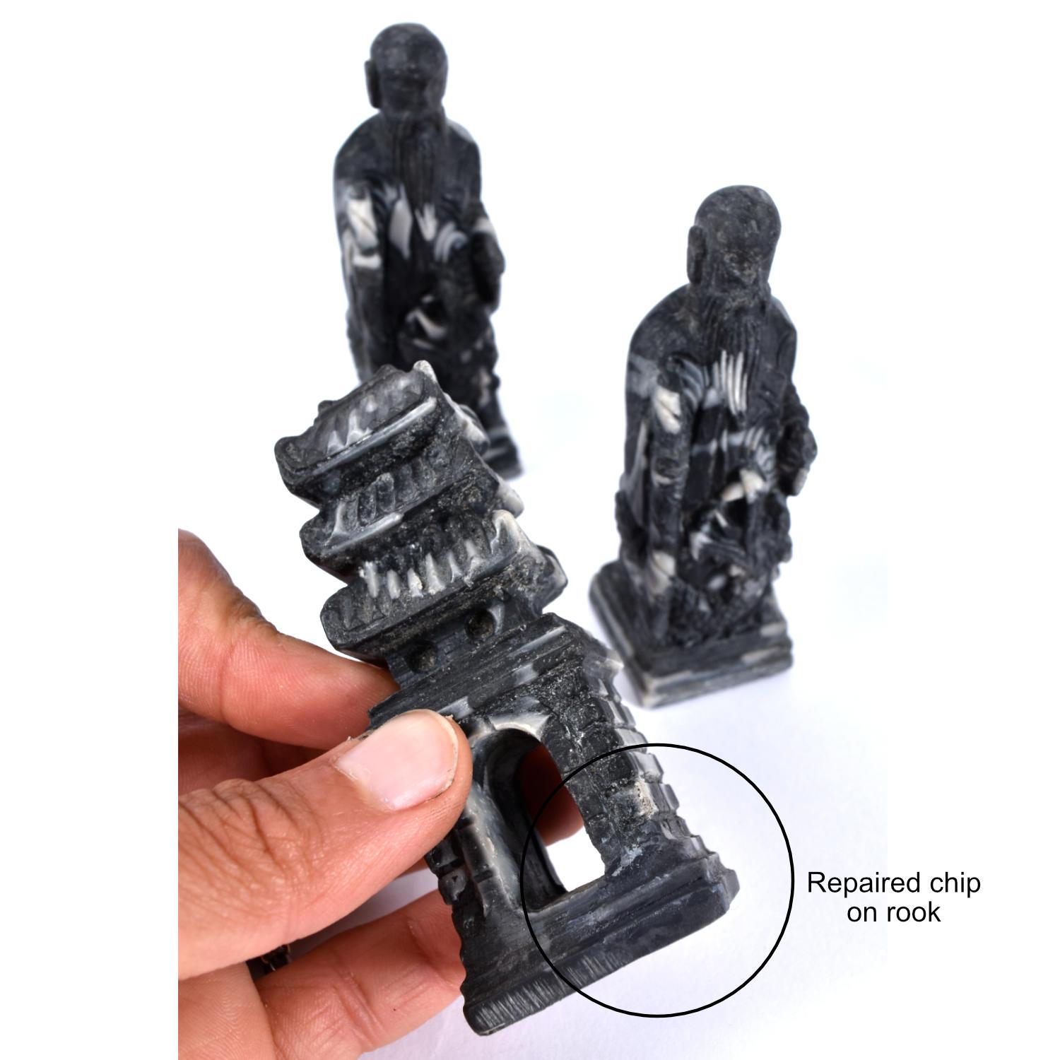 Black and White Marbled Stone Resin Carved Chinese Chess Set 3