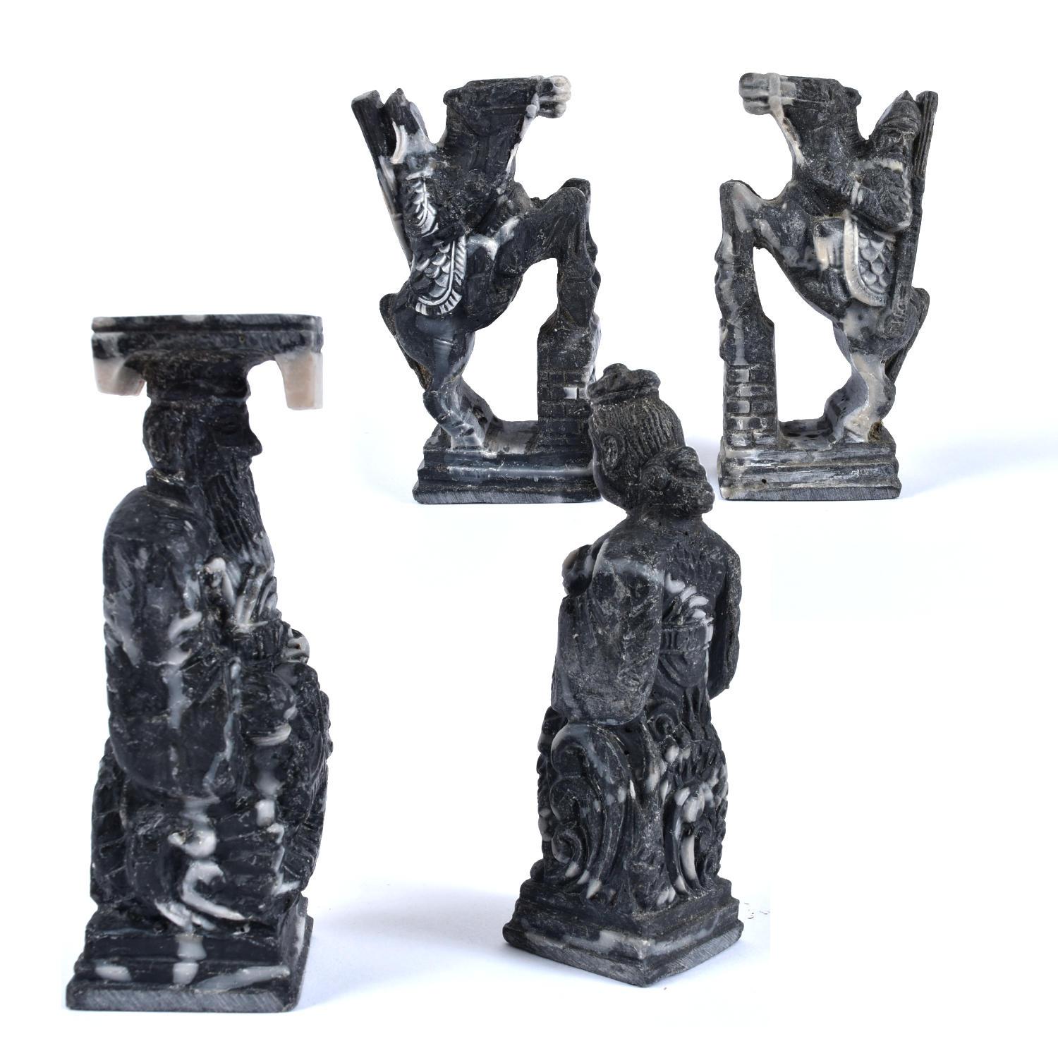 Chinoiserie Black and White Marbled Stone Resin Carved Chinese Chess Set