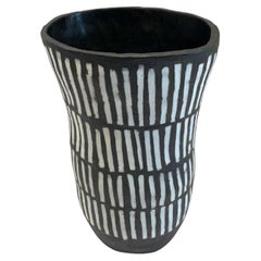Black And White Matchstick Design Vase By Ceramicist Brenda Holzke, U.S.A.
