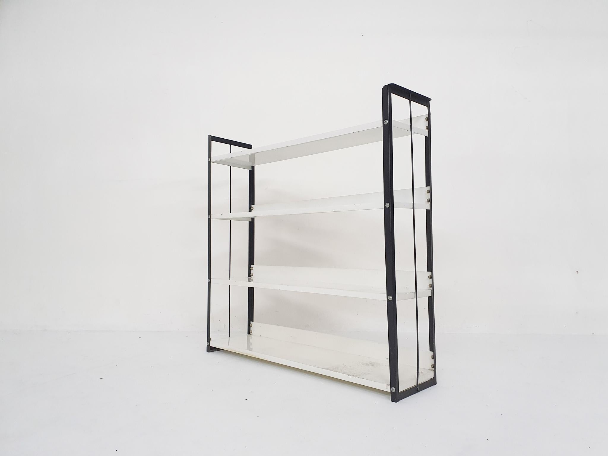 Dutch Black and White Metal Book Shelves Attrb. to Tomado, Holland, 1950's For Sale