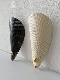 Mid-Century Modern Black and White Perforated Metal Pair of Sconces, 1950s