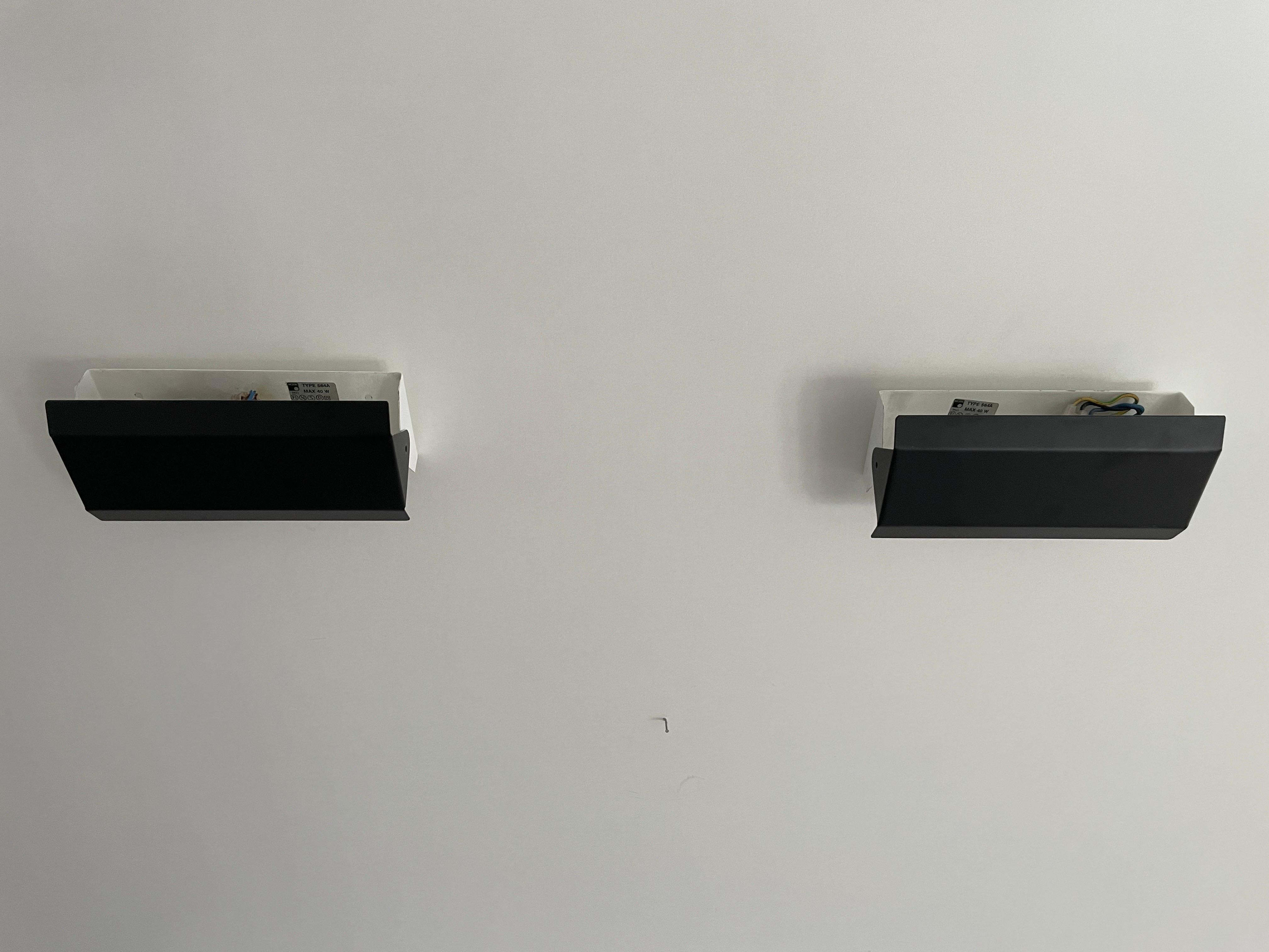 Mid-Century Modern Black and White Metal Pair of Sconces by Horn Leuchten, 1950s, Germany For Sale