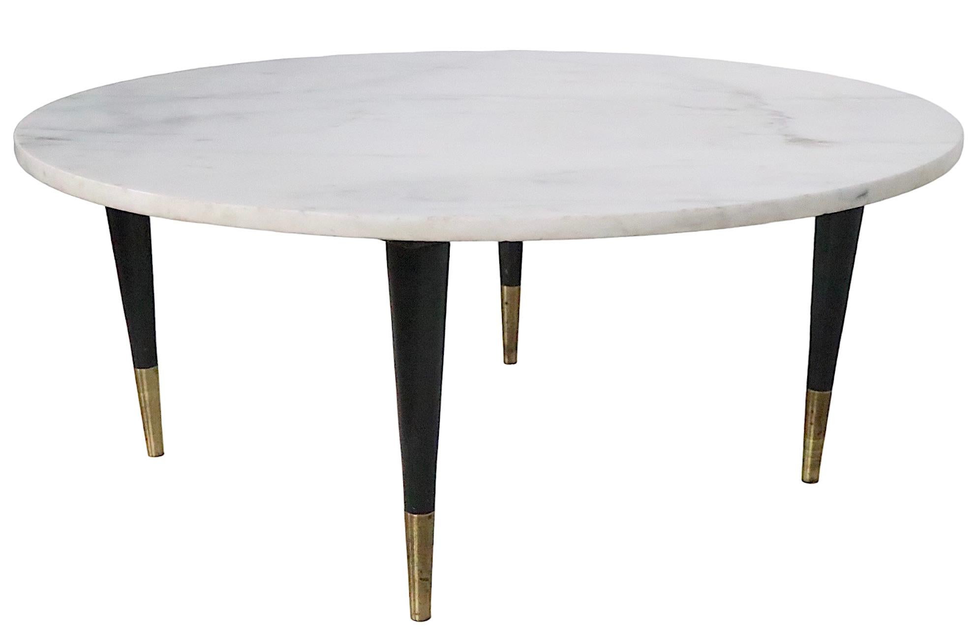 American Black and White Mid Century Marble Top Coffee Cocktail Table, circa 1950/1960s For Sale