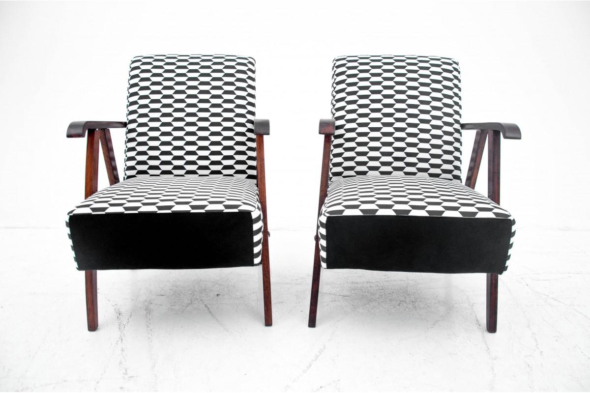 Black and White Mid-Century Modern Armchairs, Set of 2, Restored In Good Condition In Chorzów, PL