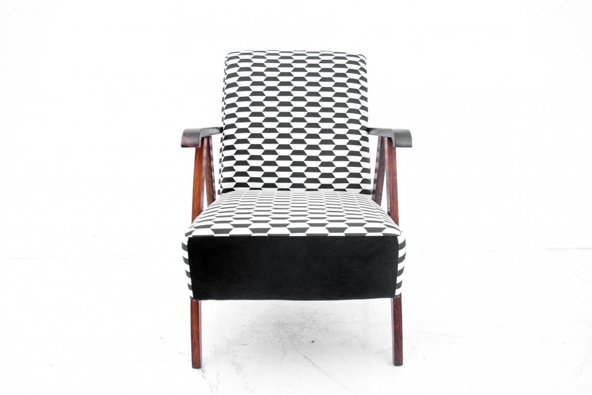 Cotton Black and White Mid-Century Modern Armchairs, Set of 2, Restored