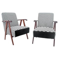 Black and White Mid-Century Modern Armchairs, Set of 2, Restored