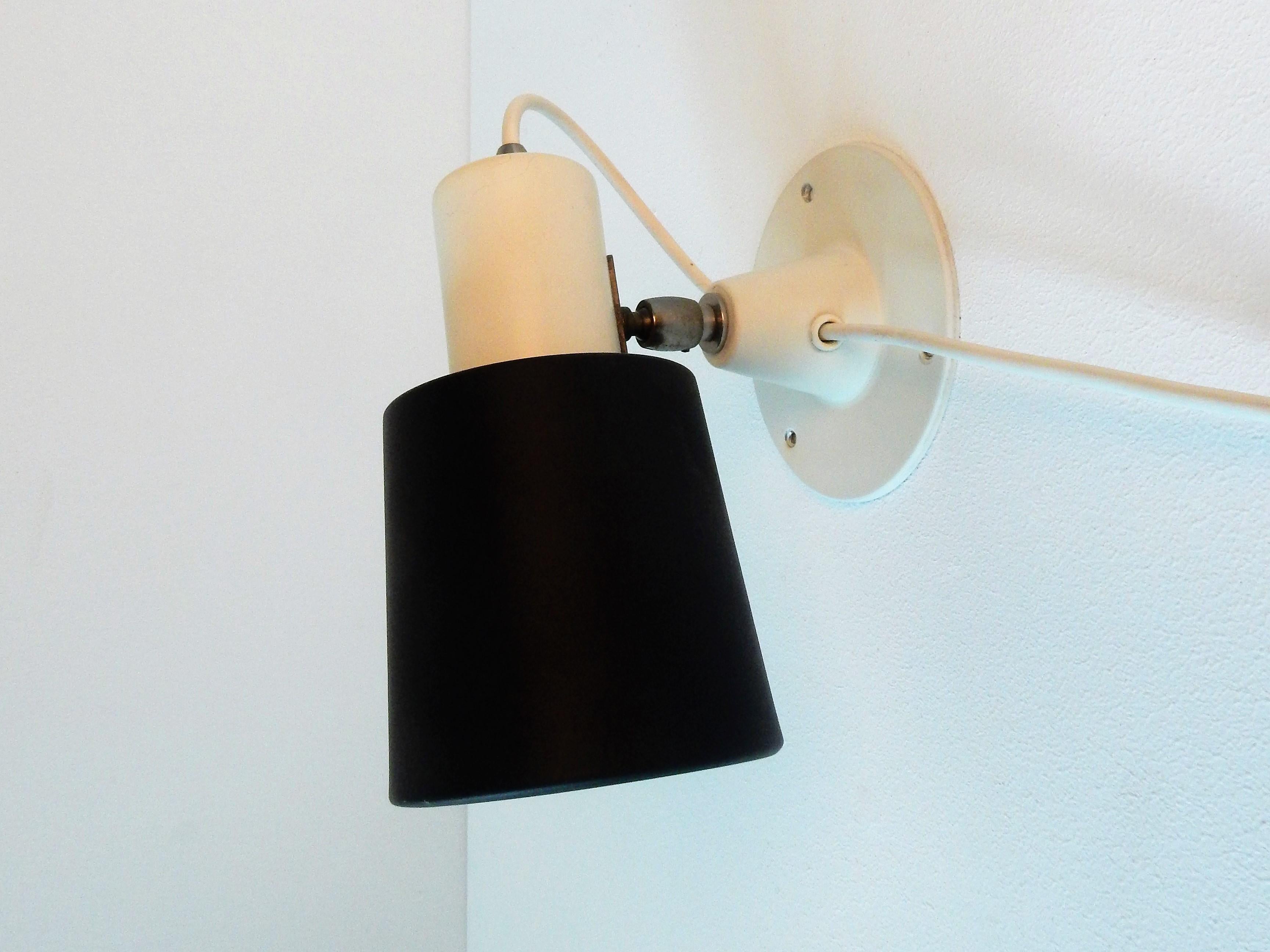 Mid-Century Modern Black and White 'Model 7062' Anvia Wall Lamp, The Netherlands, 1960s