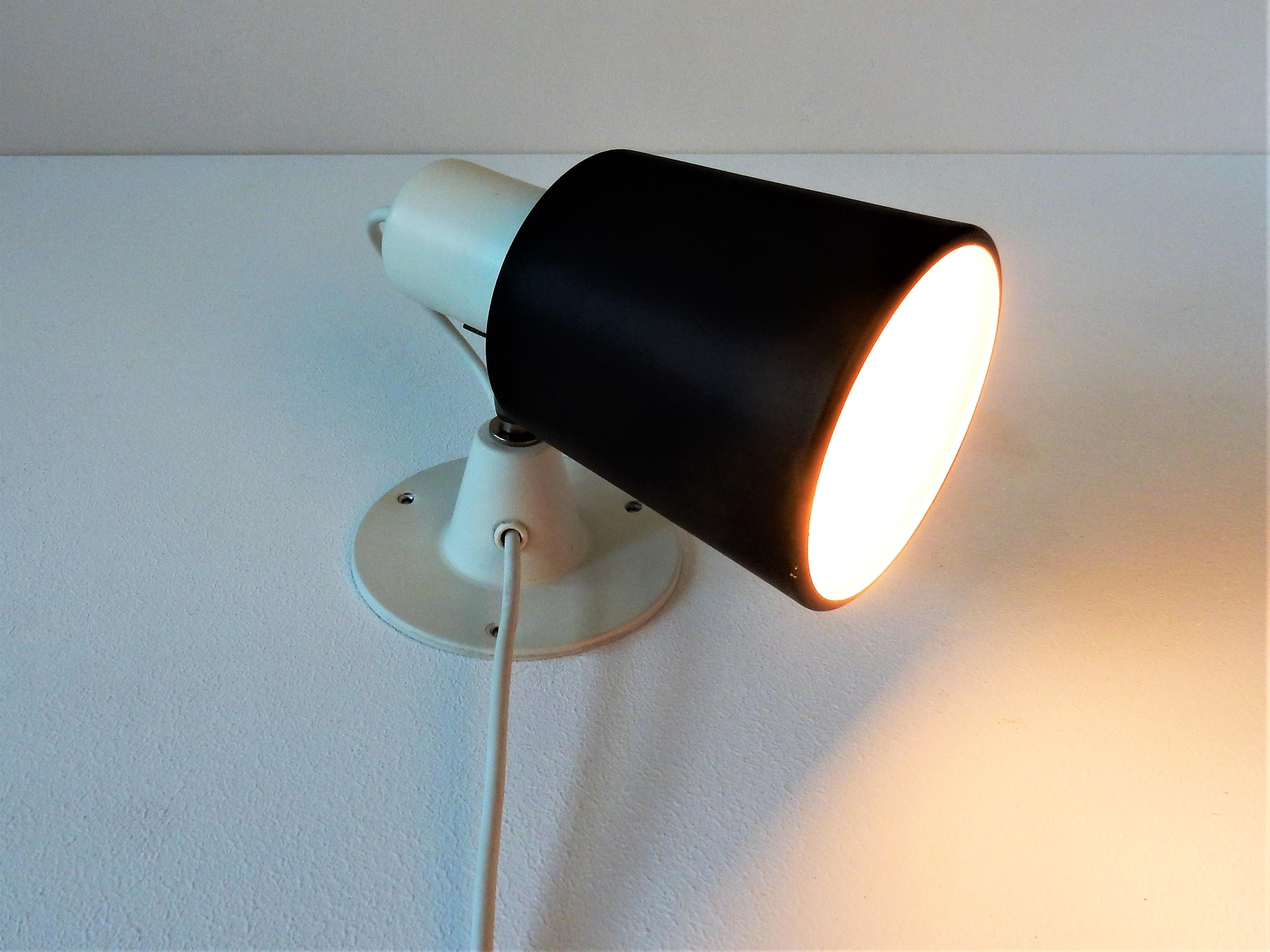 Dutch Black and White 'Model 7062' Anvia Wall Lamp, The Netherlands, 1960s