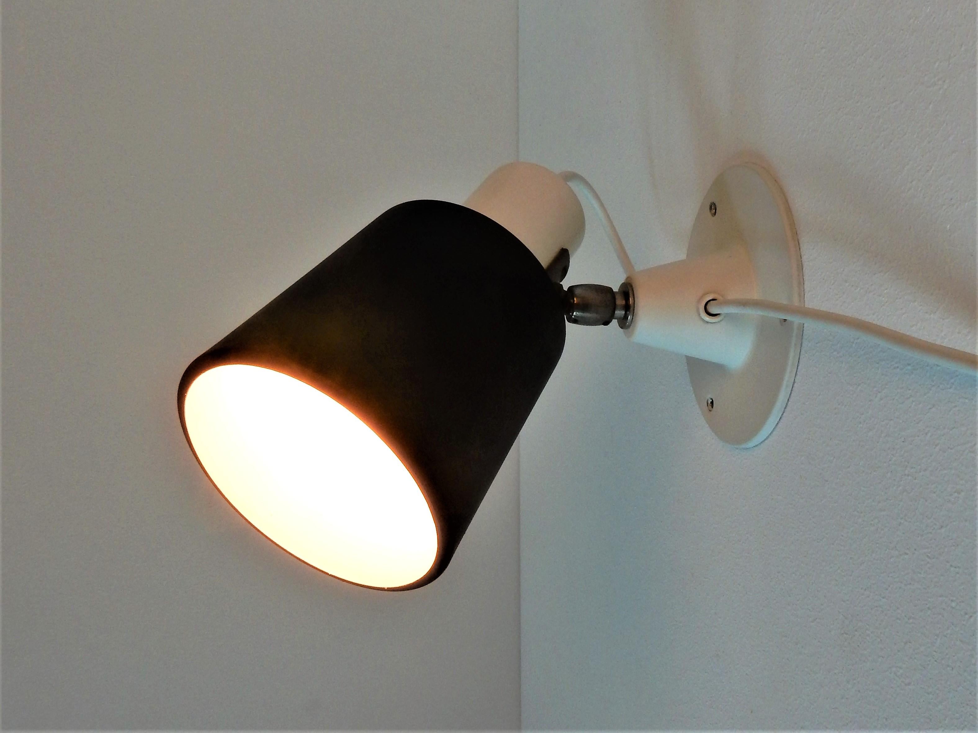 Mid-17th Century Black and White 'Model 7062' Anvia Wall Lamp, The Netherlands, 1960s