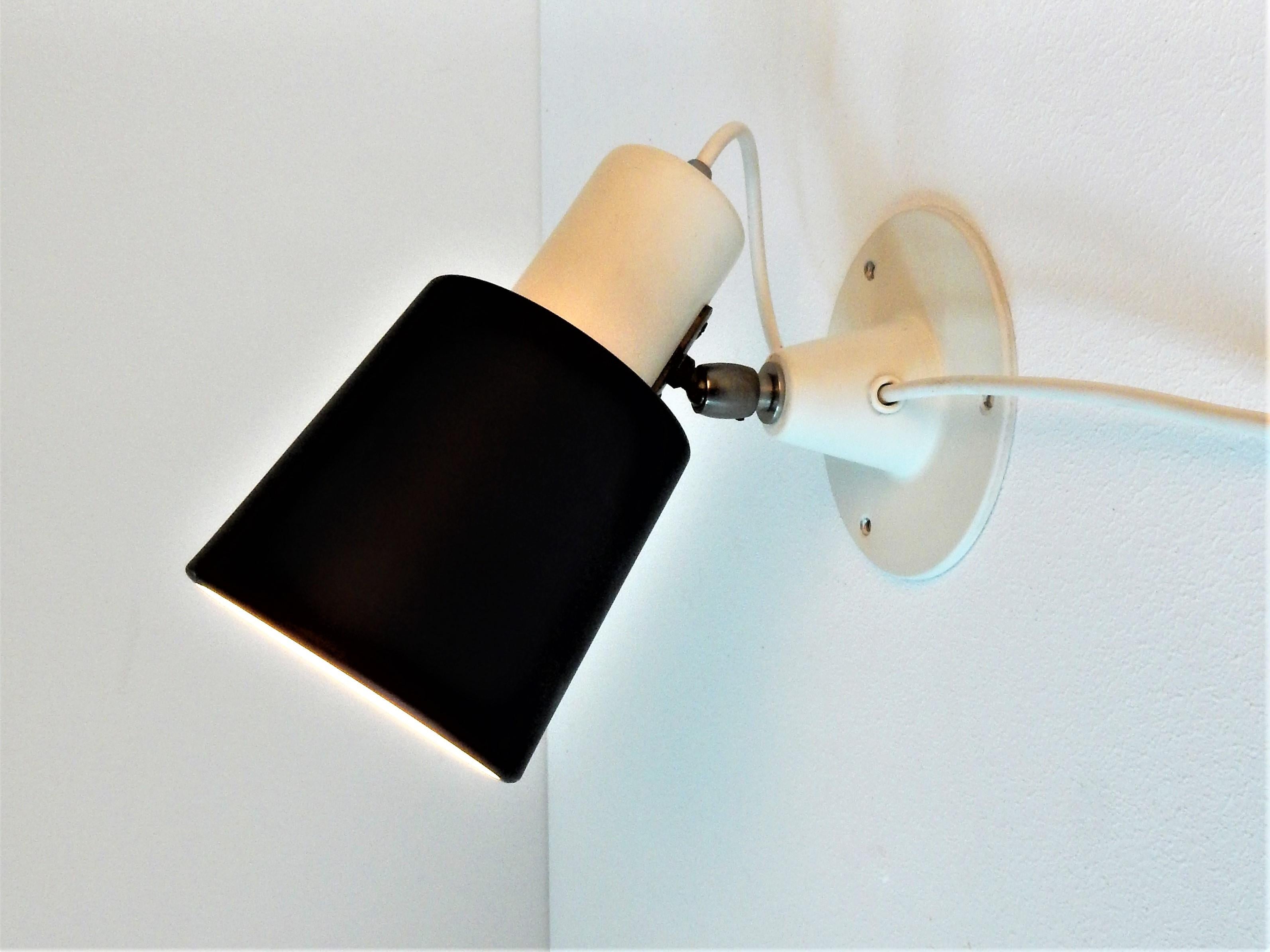 Metal Black and White 'Model 7062' Anvia Wall Lamp, The Netherlands, 1960s