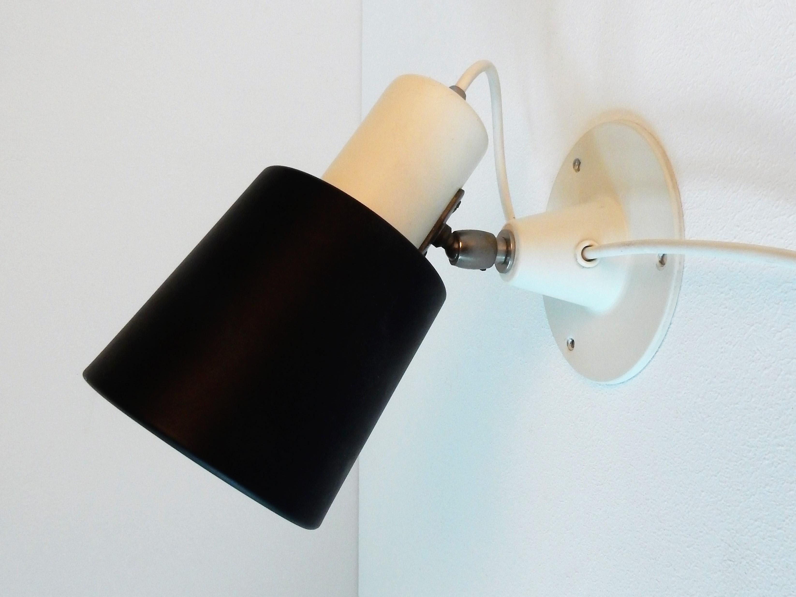 Black and White 'Model 7062' Anvia Wall Lamp, The Netherlands, 1960s 1