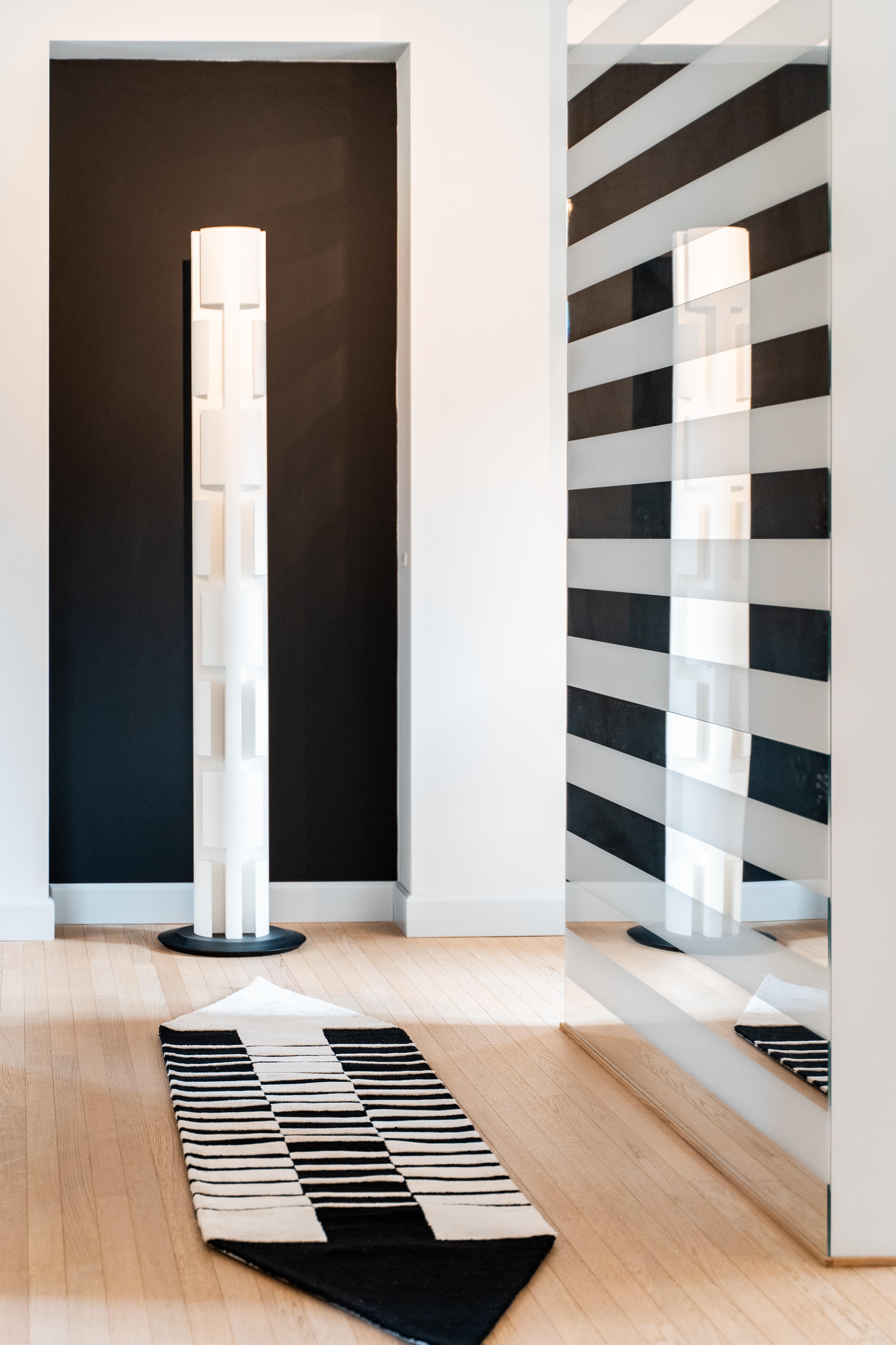 Black and White Monochrome Runner Rug Made from Wool, Linen and Silk For Sale 1