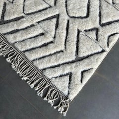 Black and White Moroccan Rug 12x15 FT, Handwoven Textured Tribal Design