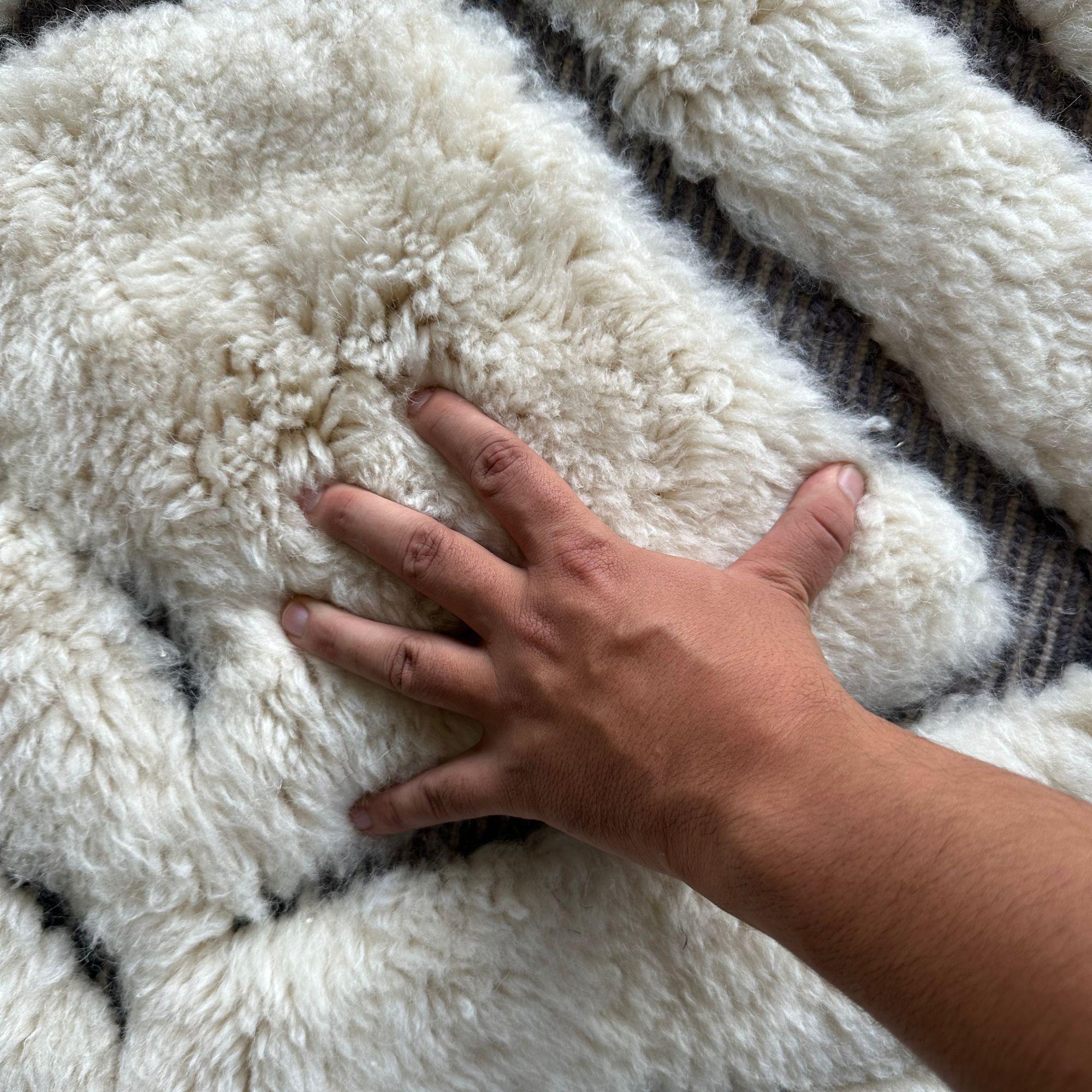 Contemporary Black and White Moroccan Rug 8x10 FT, Handwoven Textured Tribal Design For Sale