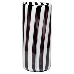 Black and White Mouthblown Tall Glass Vase