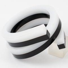 Black and White Multi-Layer Lucite Coiled Bracelet Bangle