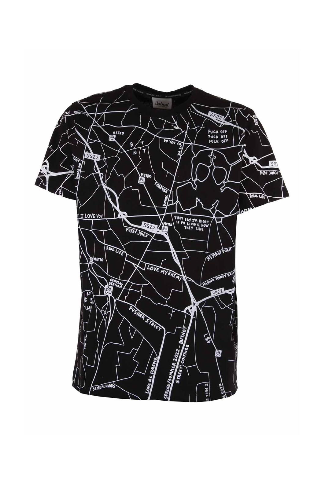 Black and white multicoloured maps cotton t-shirt In New Condition In Capri, IT