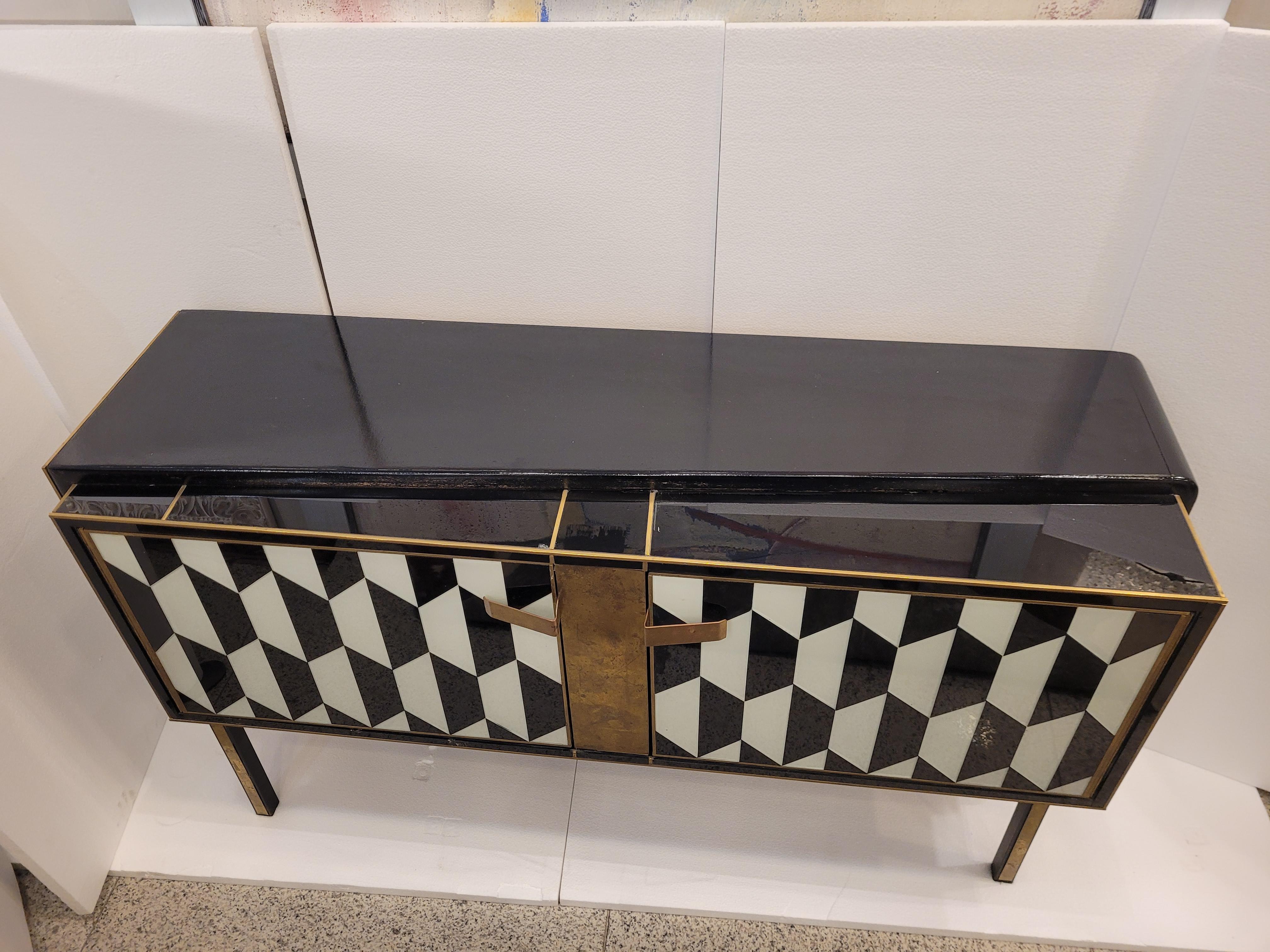 Black and White Murano Crystal 70s Cabinet, Sideboard, Italy, Midcentury 6