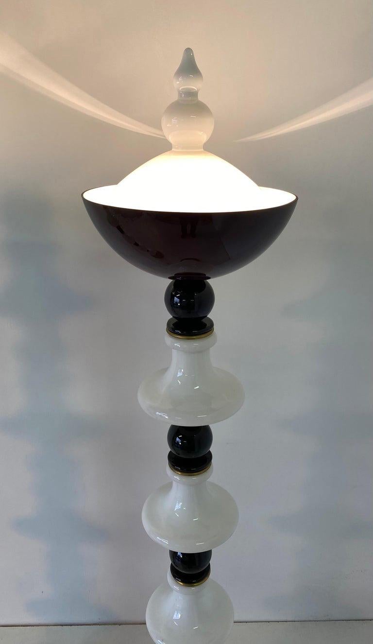 Art Deco Black and White Murano Glass Floor Lamp